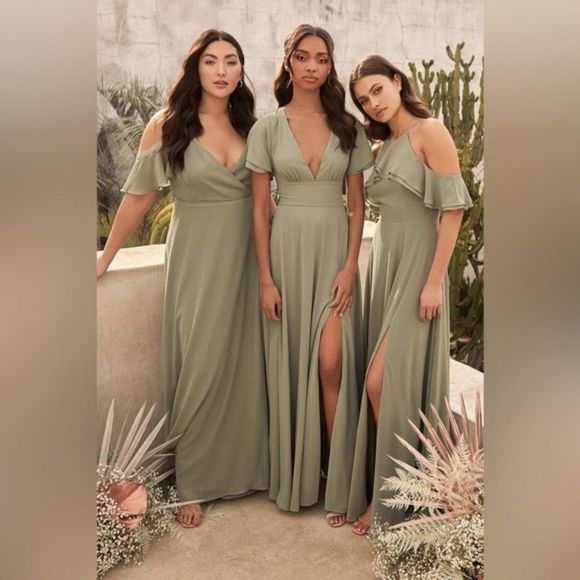 SOLD NWT Lulus Promise Of Love Sage Brush Flutter Sleeve Maxi Dress Size 2X - Picture 16 of 16